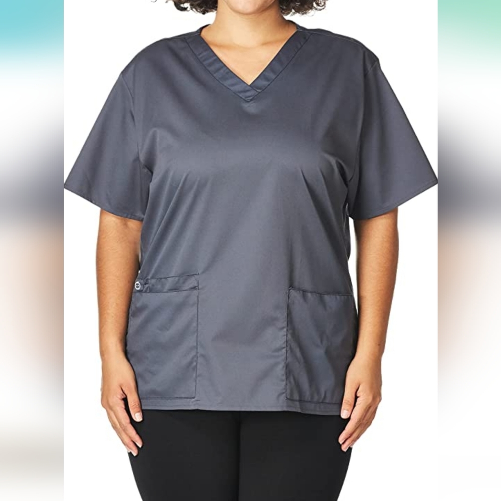 Womens Wonderwink Wonderwork v neck scrub top xxs pewter